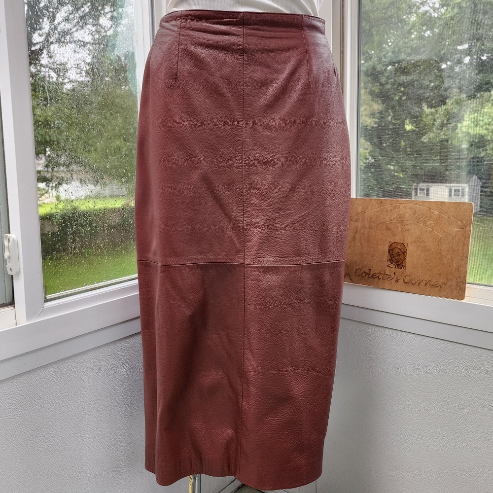 Spiegal Cognac Brown Real Leather Straight Maxi Skirt - Picture 10 of 17
